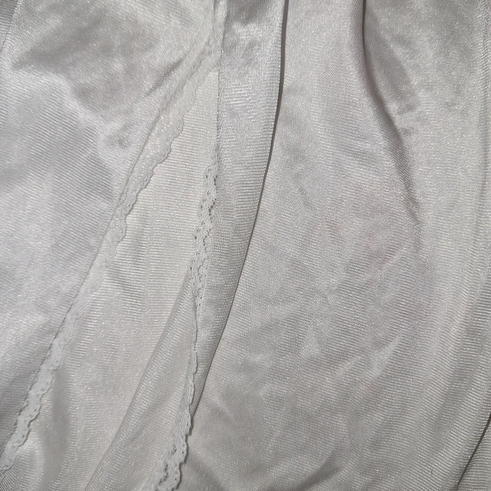Vanity Fair White Satin Slip Skirt Large With Slit Vintage